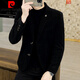 Pierre Cardin fashion men's autumn and winter woolen suits trendy business high-end casual thickened woolen men's small suit jacket black 165/M suitable for 95-105Jin Jin equals 0.5 kg