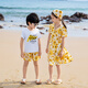 BUBBLE ORANGE Beach vacation parent-child outfit mother-daughter summer family outfit beach yellow dress suit for a family of three men's suit (T-shirt + shorts)/female dress Mom XL size (recommended weight 115-125 Jin Jin equals 0.5 kg)