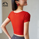 Aixiabu spring and summer new professional yoga wear women's short-sleeved brand fitness wear slimming Pilates sports top square collar A25186RTA Gaia red one-piece cup M