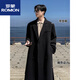 ROMON shoulder pads + belt style autumn and winter knee-length woolen coat men's mid-length thickened woolen windbreaker jacket new product black M