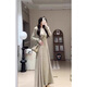 Hao'e's gentle, lazy, high-end knitted dress, spring and autumn temperament long skirt, slim waist and slimming long skirt, oatmeal color M