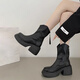 Dans les bottes à talons épais miroises et épaisses pour les petites bottes Martin de printemps pour femmes nouvelles bottes simples bottes Chelsea Boots fines françaises noir 38