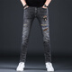 Ke Jiehao embroidered jeans 2024 spring and autumn new small foot slim casual pants Hong Kong high-end elastic gray trendy brand men's pants OD-A675 regular 30 [2 feet 3]120-129Jin [Jin equals 0.5 kg]
