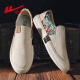 Huili official old Beijing canvas shoes for men in spring and summer new national trend soft sole one foot pedal men's shoes breathable board shoes for men ZY geometric rice color [corduroy main recommendation]/131737 42
