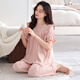 Langsha Pyjamas (Langsha) Frauen Frühling und Sommer dünne Baumwoll-Kurzärmel-Hosen für Frauen für Frauen-Mutter im süßen Palaststil 691 Weichpulver L [160-165 cm/110-125jin [Jin gleich 0,5 kg]]
