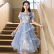 Li Baixin blue evening dress 2025 new banquet high-end French student art exam niche host tutu skirt for women blue mid-length M recommended 90-100Jin Jin equals 0.5 kg