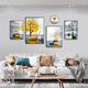 
Mohu living room decoration painting sofa background wall new mural modern simple TV background atmospheric abstract four-pair hanging painting Jinlu Nafu 15940 (including wall clock) tempered crystal porcelain combination-sturdy durable black frame