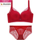 Modal Ben Ming Nian Big Red Large Size Breast-Reducing Underwear Women's Shoulder Straps Non-Slip Thick Push-Up Bra Set Red Set 70A 32A%3D Set