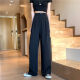 Clever black suit pants for women in spring and autumn thin Korean style high waist drooping and slimming straight loose wide-leg floor casual trousers 1047# [Black one button] M [Suggested 94-108Jin[Jin equals 0.5 kg]]
