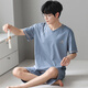 Langsha men's pajamas ice silk modal touch can be worn outside summer V-neck simple casual home clothing set 3518 L