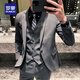 Romon suit men's best groom and groom business casual slim suit jacket four-piece suit men's clothing dark gray (suit vest trousers) button XL