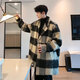 OEMG college style British mid-length woolen coat men's autumn and winter plaid windbreaker small fragrance loose woolen coat black XL recommended 110-130Jin Jin equals 0.5 kg