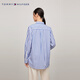 Tommy Hilfiger loose striped autumn and winter women's pure cotton light business casual resort style long-sleeved shirt jacket blue and white stripes C66 M (recommended 115-130Jin Jin equals 0.5 kg)