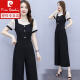 皮尔卡丹（pierre cardin）短袖雪纺阔腿连体裤套装女2024年新款时尚气质夏季薄款一体连衣裤 【1098%23】杏色 连体裤 L 建议105-115斤