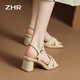 
ZHR Sandals for women in summer elegant one-length strap thick heels for women gentle solid color high heels for women Y683 light yellow 38