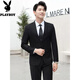 Playboy Suit Men's Korean Slim Top Jacket Groomsmen Wedding Business Professional Formal Small Suit Men Two-button Black Top + Shirt + Tie + Tailor-made Pants 2XL