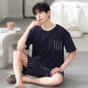Langsha men's pajamas men's summer suit thin cotton silk handsome loose plus size home clothing 2025 new summer YSX:9717 dark gray striped pants [cool cotton silk, sweat-absorbent and breathable] L