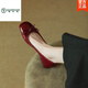 Holzspecker Single-Schuhe für Frauen 2025 Sommer Neue Flat-Löste Mary Jane Schuhe kleine Lederschuhe ein Fuß Bohnen Schwangere Frauen Feenschuhe sanfte Wein rot 36