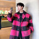 OEMG college style British mid-length woolen coat men's autumn and winter plaid windbreaker small fragrance loose woolen coat black XL recommended 110-130Jin Jin equals 0.5 kg