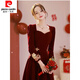 Pierre Cardin 23 New Toast Wear Bridal Red Wedding Winter High-end Velvet Engagement Dress Long Sleeve Autumn and Winter Women Burgundy L