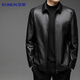 Lomon leather jacket for men in autumn and winter, middle-aged velvet thickened lapel coat, warm leather jacket, middle-aged and elderly men's top