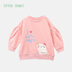 
little mori little forest girls sweatshirt autumn puff sleeve round neck top cartoon cat off white 120 cm/6 years old