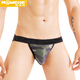 Movik's new men's underwear camouflage thong, ice silk hollow sexy low-waist elastic men's double thong underwear, black 1 pair M