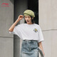 Li-Ning-Bing-Sensing Round Neck Kurzärärmelte T-Shirt für die Frauen-Sport-Mode-Serie für Frauen komfortable, lose Kulturhemden mit kurzer Ärmel T-Shirt Standard White-687 S