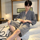 Yu Zhaolin nightgown men's pajamas men and women same bathrobe spring and summer simple waffle home clothes long
