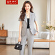 Dream Yiren short-sleeved suit for women summer thin high-end professional OL commuting temperament business formal suit for women gray suit + pants (black suspenders) XL