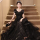 LIBAIXIN Schwarzes Abendkleid 2025 Neues Stil Bankett leichte Luxus Nische High-End-Host-Abschluss-Zeremonie Performance Kleid Kleid Schwarz XL suggeriert 110-120jin [Jin entspricht 0,5 kg]