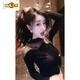 Zhidoudou Half Curtleneck Base Shirt for Women Spring and Automne 2025 New European Station Industry Industry Diamond Incrup Shirt Long Manche à manches longues et sexy Black 3899 # Plus Velvet Plus Velvet Mesh Fabric S Recommandé 75-90jin [Jin est égal à 0,5 kg]