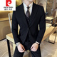 Pierre Cardin British Style Double Breasted Suit Men's Suit Business Casual Formal Groom Wedding Dress Suit Two-piece Black W02 Jacket + Black Trousers 2-piece Pack 2XL 150Jin Jin is equal to 0.5 kg within