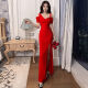 Tongcha Qingxiu tight sexy knitted wool dress nightclub women's bar new long skirt slimming hip-hugging temperament red S