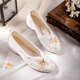 Qiaojiati Spring and Autumn Single Shoes Ethnic Style Retro One-Playing Thick Heel Old Beijing Cloth Shoes Women's Embroidered Shoes with Cheongsam Shoes /Qiongying //White 35