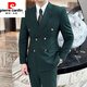 Pierre Cardin suit men's formal suit wedding slim British style business casual double-breasted men's suit jacket new product dark green suit + pants 5XL