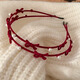 Le Xicong red atmospheric hair accessories pearl bow headband for women 2025 new flocked headband pearl headband hairband red bow pearl headband one pack