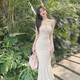 忆静萱（YIJINGXUAN）裹胸礼服裙子春季女装性感气质中长款露肩鱼尾修身抹胸连衣裙夜店 主图色 均码 m 95-105斤