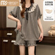 
Modal summer Korean sweet lazy princess style pajamas for women 2025 new short-sleeved plaid with chest pad home clothing set HY#682 jade color [with fixed chest pad] M Recommended 80-95 Jin [Jin equals 0.5 kg]