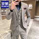 ROMON suit suit men's three-piece groom's wedding dress business formal suit large size slim trendy plaid small suit light gray suit + trousers + vest L