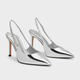 
CHARLES/KEITH texture chain pointed toe high heel sandals for women's shoes birthday gift for girls CK1-60280377 Silver silver 37 (235)