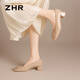 ZHR Single Schuhe Frauen Feste Farbspiegel Dicke Absatz Frauen Schuhe elegante intellektuelle flache Mund ein Fuß Pedaling Schuhe Frauen BL396 Milchtee 37