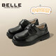 Belle shoes for boys leather shoes cowhide student performance shoes for boys performance shoes for spring and autumn single shoes for middle-aged children black 34