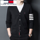 Tommy Hee Kelly selected quality tommy Tommy men's sweater V-neck autumn and winter wool cardigan thickened casual striped sweater Black TM23XJ942 165/M 100-120Jin[Jin equals 0.5 kg]