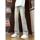 
7 high-end products, micro-flare jeans, men's spring and summer style American high street drawstring loose straight slim long pants for men TCFS-1050 yellow mud XL