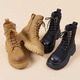 Aizunshi Martin Boots Frauen 2024 Herbst und Winter Neue Britisch -Style -Kurzleder Kurzstiefel Dicke Sohle Erhöhung Retro Motorrad Single Stiefel Brown 38