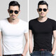 2 pieces of men's short-sleeved T-shirts slim fit summer half-sleeved black and white pure white tight-fitting bottoming shirt trendy brand QM round neck black + round neck army green XL 130-145Jin Jin equals 0.5 kg