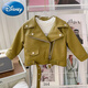 Disney (Disney) Girls Leather Jacket 2024 Autumn New Children's Style Korean Style Baby Motorcycle Jacket Spring and Autumn Jacket Top Black Motorcycle Lapel Leather Jacket 90 Tag 90 Suitable for 90cm