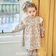 Happyology British children's new spring and summer children's clothing skirt retro long-sleeved embroidered lace girls' dress with vine walnut branches-blue gray 86 (86cm)