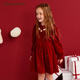 PawinPaw Velvet Cartoon Bear Children's Clothing Autumn and Winter New Girls Red New Year Silver Dress Red Red/20 130 cm